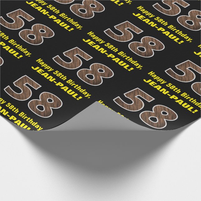 58-årsdag: Namn & falskt trästrukturmönster "58" Presentpapper (Hörn)