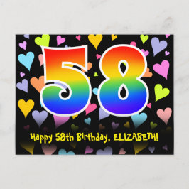 58-årsdag: Roligt hjärtmönster, regnbåge 58 Vykort