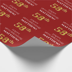 58:e födelsedag: Elegant, rött, Faux Guld-utseende Presentpapper