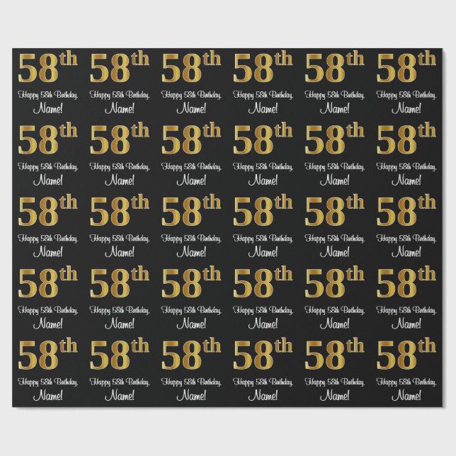 58:e födelsedagen: Elegant Luxurious Faux Guld Tit Presentpapper (Platt)