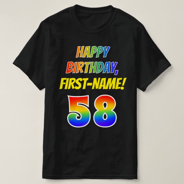 58:e födelsedagen - Fet, Roligten, Regnbåge 58, An T Shirt (Design framsida)