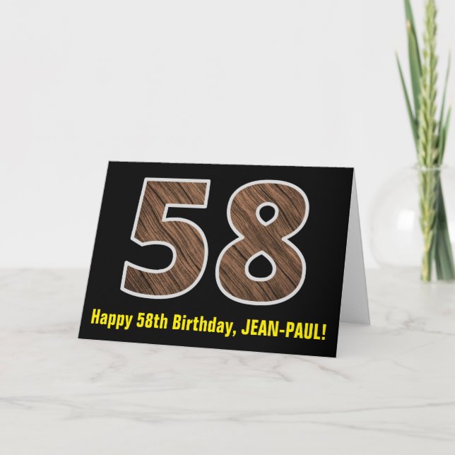 58:e födelsedagen: Namn + Faux Wood Grain Mönster  Kort (Framsida)