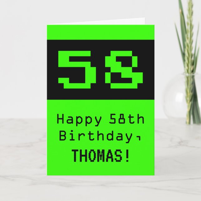 58:e födelsedagen: Nerdy/Geeky Stil "58" och Namn Kort (Framsida)
