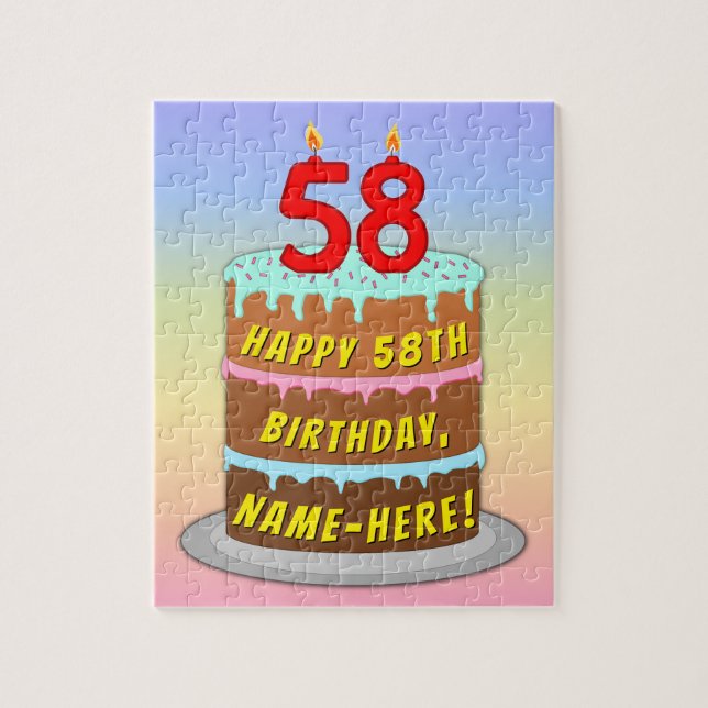 58:e födelsedagen: Roligt Cake and Candles + Anpas Pussel (Vertikal)