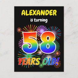 58:e födelsedagen - Roligt Fireworks, Regnbåge "58 Vykort