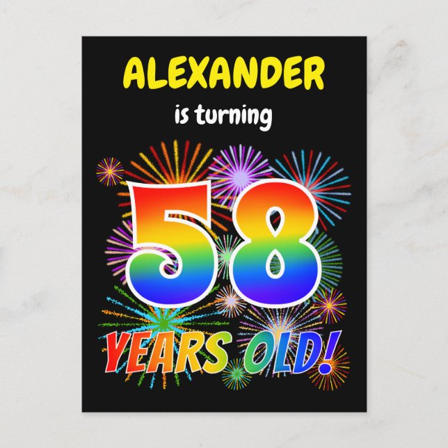 58:e födelsedagen - Roligt Fireworks, Regnbåge "58 Vykort (Framsida)