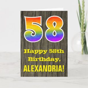 58:e födelsedagen: Rustic Faux Wood look, Rainbow Kort