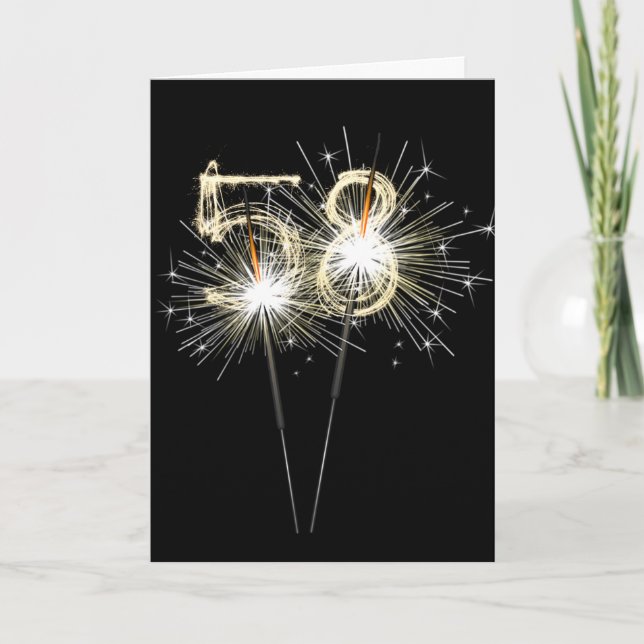 58:e födelsedagssparklers på svart kort (Framsida)