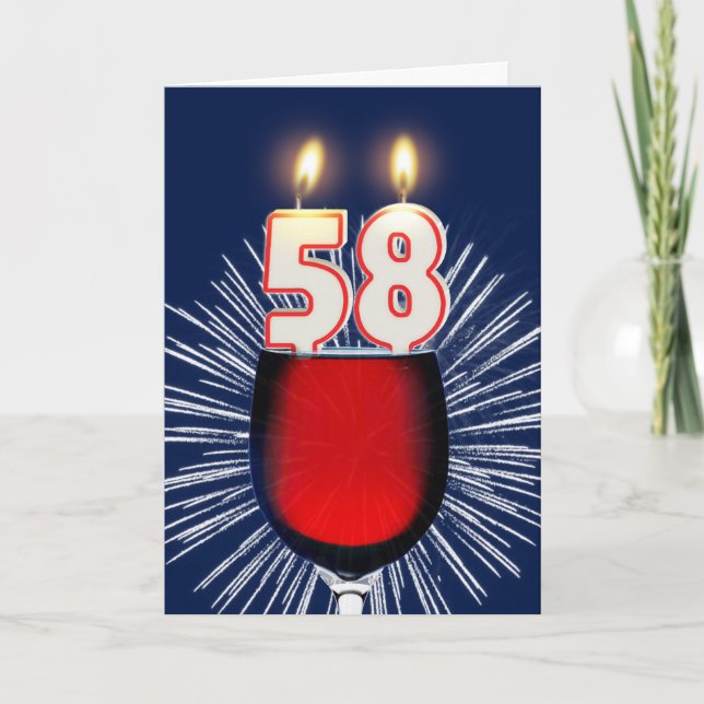 58th Födelsedag med vin och stearinljus Kort (Framsida)
