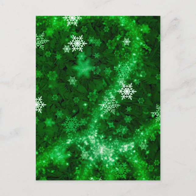 597 GRÖNTAR MED DEEP-RIK VITE WINTER FROST SNÖFLIN VYKORT (Framsida)