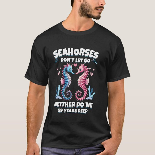 59-års bröllopsdag Par Matchande Set Sjöhäst T Shirt (Framsida)