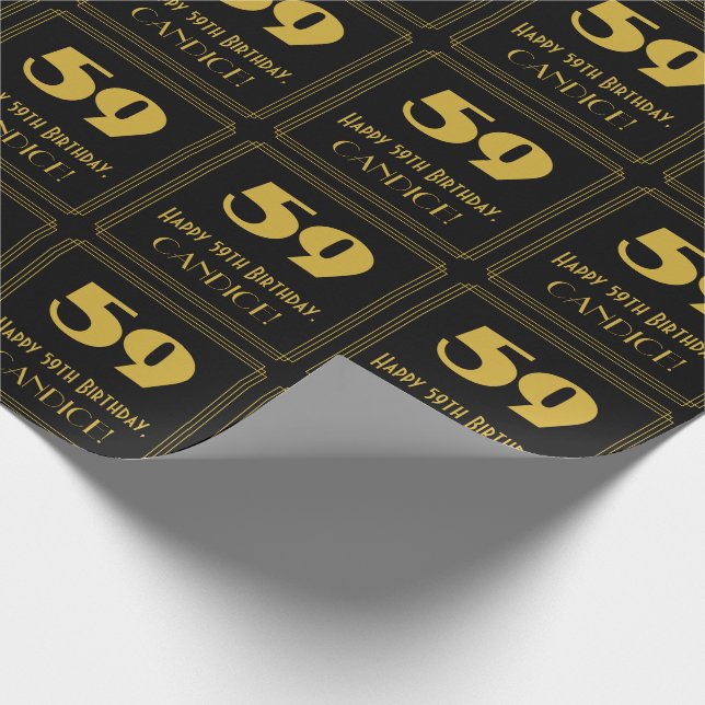 59-årsdag – Art Deco Inspirerad Look "59" & Namn Presentpapper (Hörn)