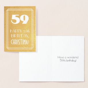 59-årsdag ~ Art Deco-stil "59" & Anpassat namn Folierat Kort