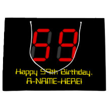 59-årsdag: Röd digital klockstil "59" + Namn