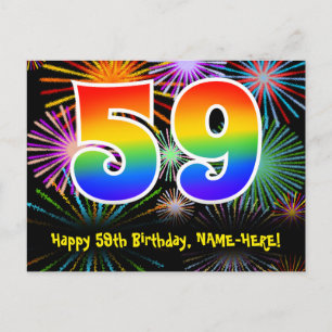 59-årsdag – Roligt fyrverkerimönster + Regnbåge 59 Vykort