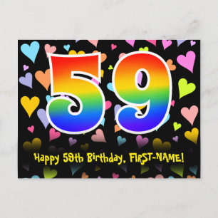 59-årsdag: Roligt hjärtmönster, regnbåge 59 Vykort