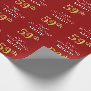 59:e födelsedag: Elegant, rött, Faux Guld-utseende Presentpapper