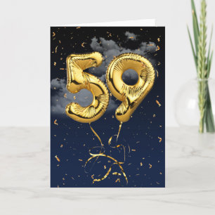 59:e födelsedag Guld Mylar Balloon and Confetti Ca Kort