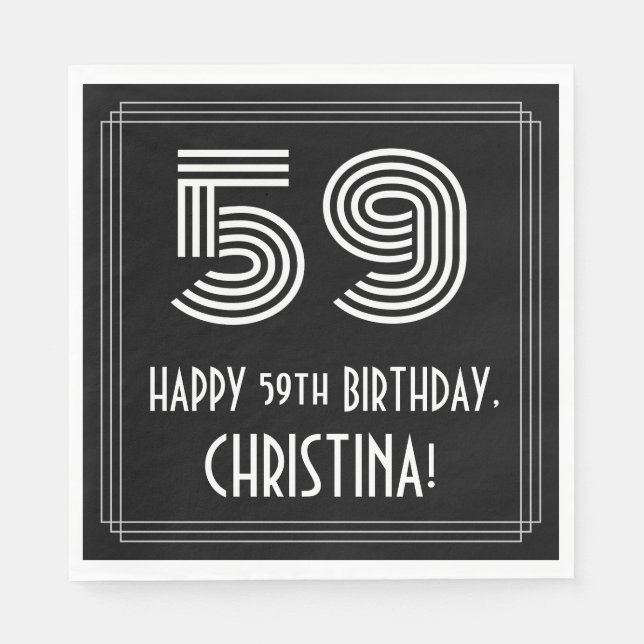 59:e födelsedagen: Art Deco Inspired Titta "59" +  Pappersservett (Framsidan)