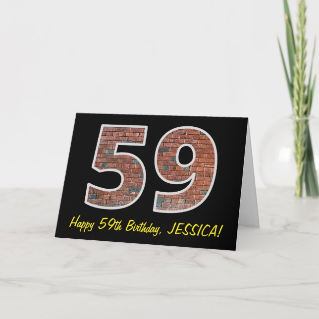 59:e födelsedagen - Brick Wall Mönster "59" w/ Nam Kort (Framsida)