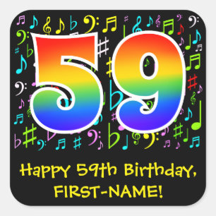 59:e födelsedagen: Färgstarka musiksymboler, Rai Fyrkantigt Klistermärke