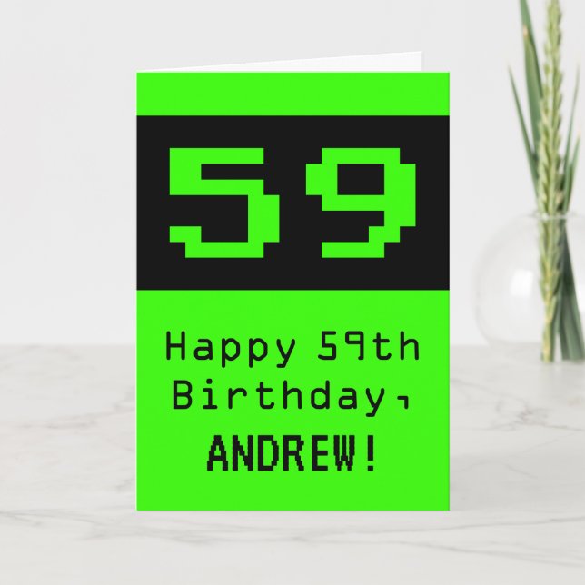 59:e födelsedagen: Nerdy/Geeky Stil "59" och Namn Kort (Framsida)