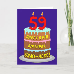 59:e födelsedagen: Roligt Cake and Candles + Anpas Kort