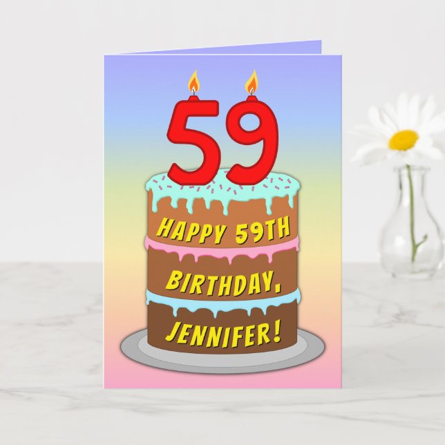 59:e födelsedagen - Roligt Cake & Candles, med ege Kort (Liten växt)