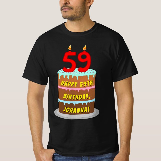 59:e födelsedagen - Roligt Cake & Candles, med ege T Shirt (Framsida)