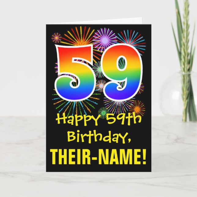 59:e födelsedagen: Roligt Fireworks Mönster + regn Kort (Framsida)