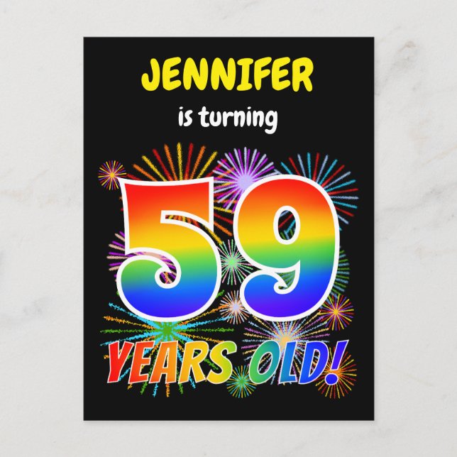 59:e födelsedagen - Roligt Fireworks, Regnbåge "59 Vykort (Framsida)