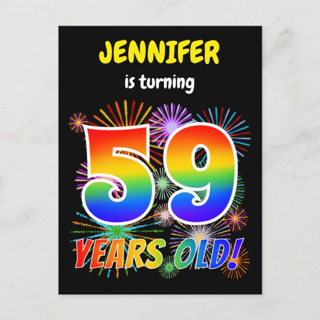 59:e födelsedagen - Roligt Fireworks, Regnbåge "59 Vykort (Framsida)