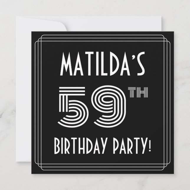 59:e Födelsedagsfesten: Art Deco Stil med eget nam Inbjudningar (Framsida)