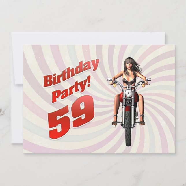 59:e födelsedagsfesten med en tjej på motorcykel inbjudningar (Framsida)