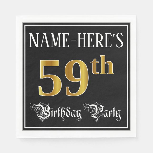 59th Birthday Party — Fancy Script, Faux Gold Look Pappersservett (Framsidan)
