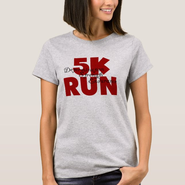 5 000 Springa Red Running Sports Athletics Tee Shirt (Framsida)