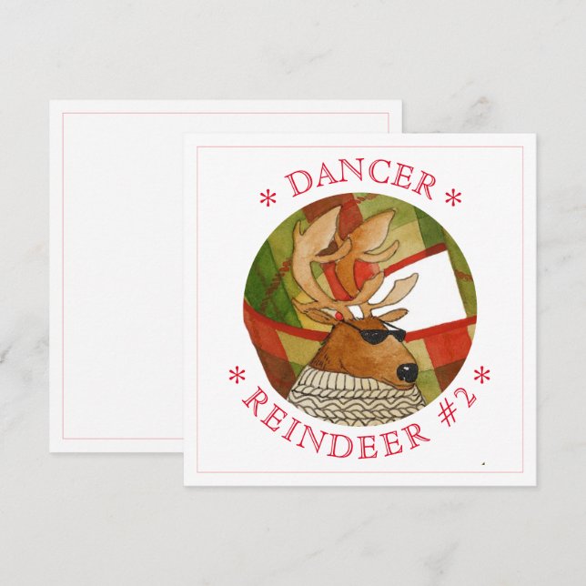 5,25-tums DANCER REINDEER-platta fyrkantskort Julkort (Fram/baksida)
