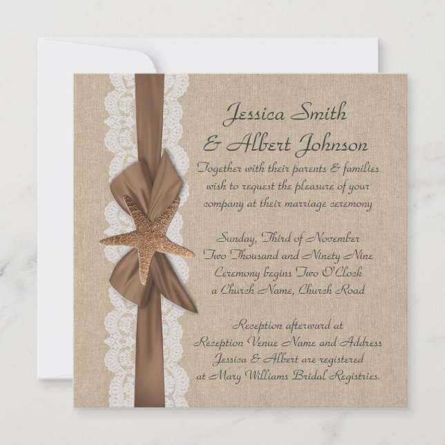 5,25-tums x 5,25-tums Elegant Burlap Ribbon Starfi Inbjudningar (Framsida)