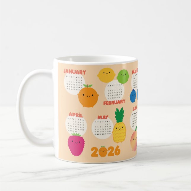 5 A Day Kawaii Fruits 2026 Calendar Kaffemugg (Vänster)