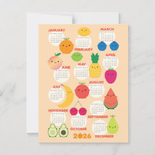 5 A Day Kawaii Fruits 2026 Calendar Vykort