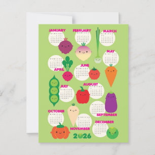 5 A Day Kawaii Vegetables 2026 Calendar Vykort