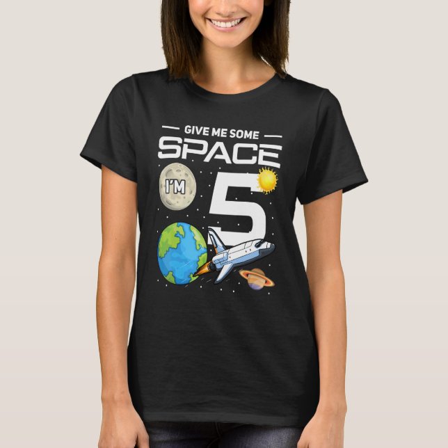 5 Åldersdag Rymden 5:e födelsedagen T Shirt (Framsida)