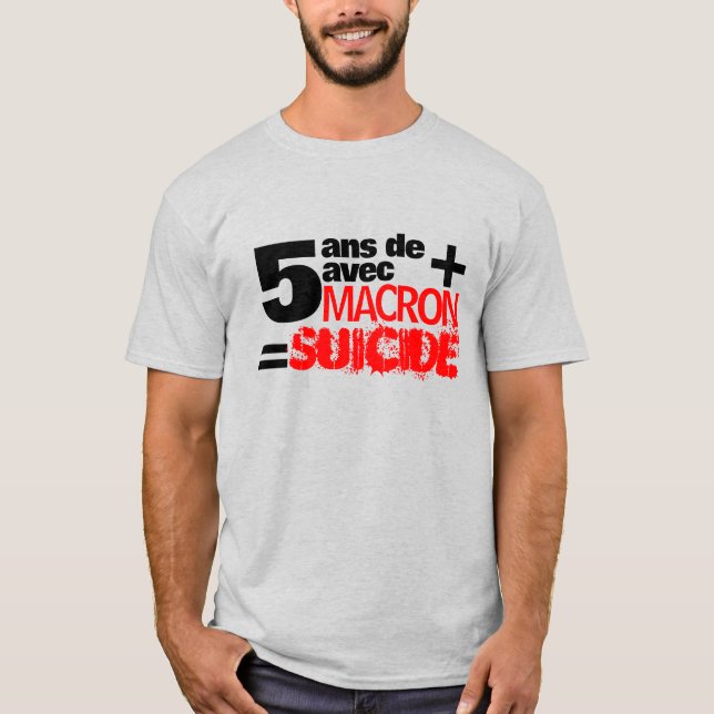 5 ans + Macron = SUICIDE - Grått Manar T T Shirt (Framsida)