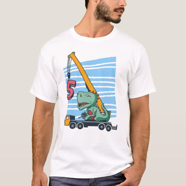 5 år 5-års födelsedagsmobilkran Dinosaurie T Shirt (Framsida)