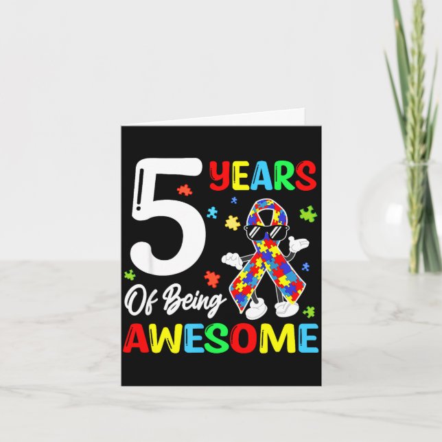5 år av att vara fantastisk födelsedagsband autism kort (Framsida)