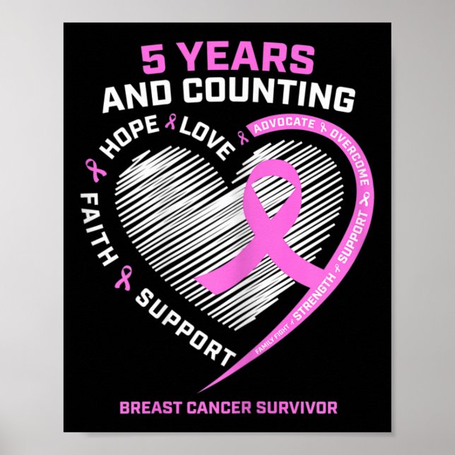 5 år Bröstcancer överlevande 5 år utan cancer Poster (Framsidan)
