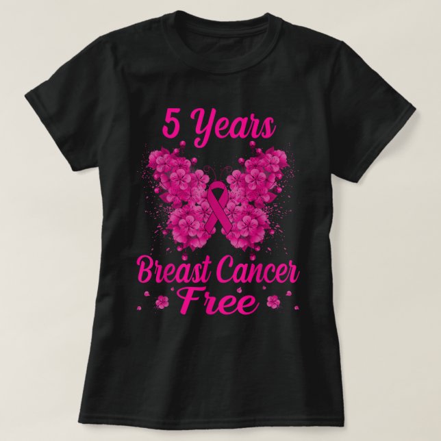 5 år Bröstcancerfri överlevnadsfjäril T Shirt (Design framsida)