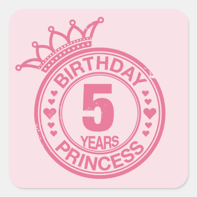 5 år - födelsedagsprinsessan - rosa fyrkantigt klistermärke (Framsida)