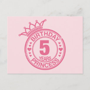 5 år - födelsedagsprinsessan - rosa vykort