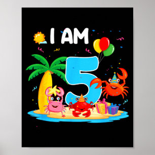 5 år gammal krabbälskare 5:e krabbtema strand somm poster